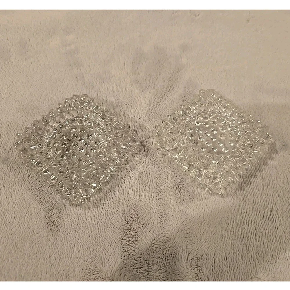 2 Vintage Fenton Hobnail Glass Square Votive Candle Holders‎